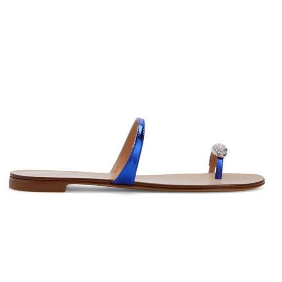 Giuseppe Zanotti Swarovski Crystal-Embellished Toe Ring Metallic Leather Sandals - Picture 3 of 9